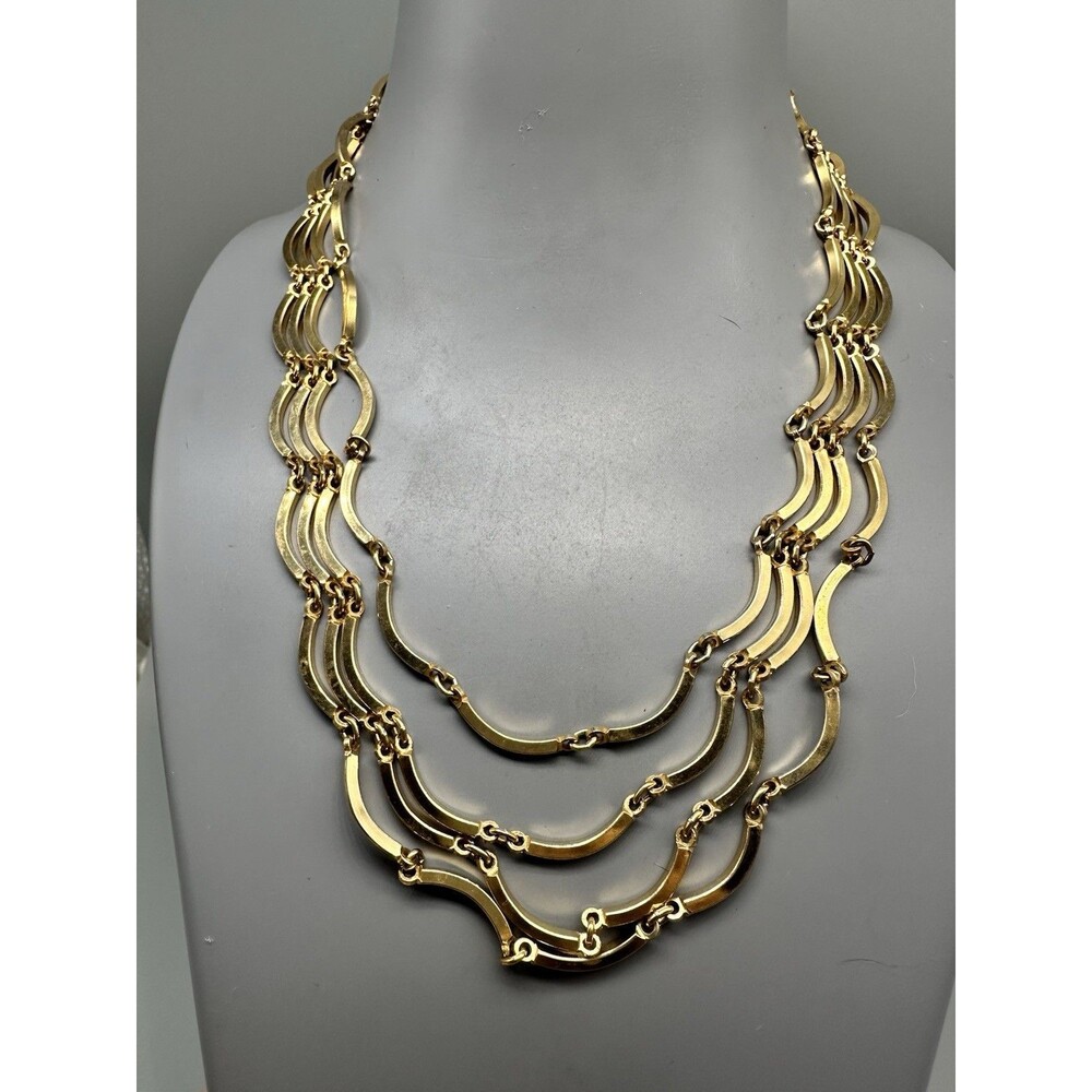 Vintage 4 Line Gold Tone Stacked Necklace Parisian Elegance 15”